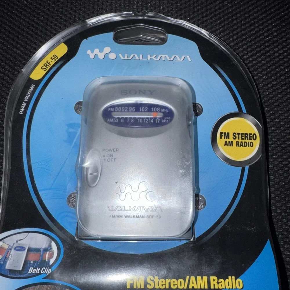 Sony SRF-59 AM FM Walkman Radio Silver w/ Headphones Belt Clip New Sealed NOS